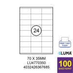 LUMA LU4770350 LABEL FOR INKJET / LASER / COPIER 100 SHEETS/PKT WHITE 70X35MM